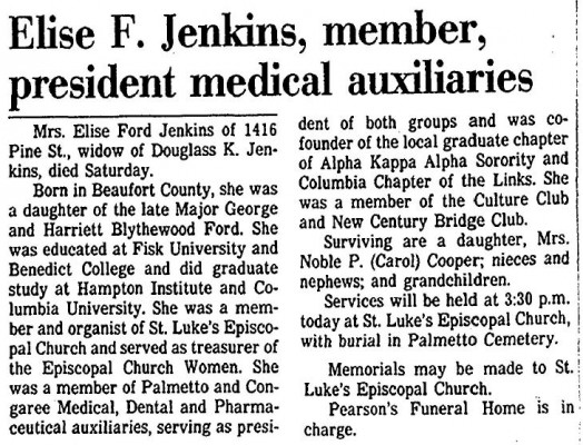 Elise Ford Jenkins, obituary